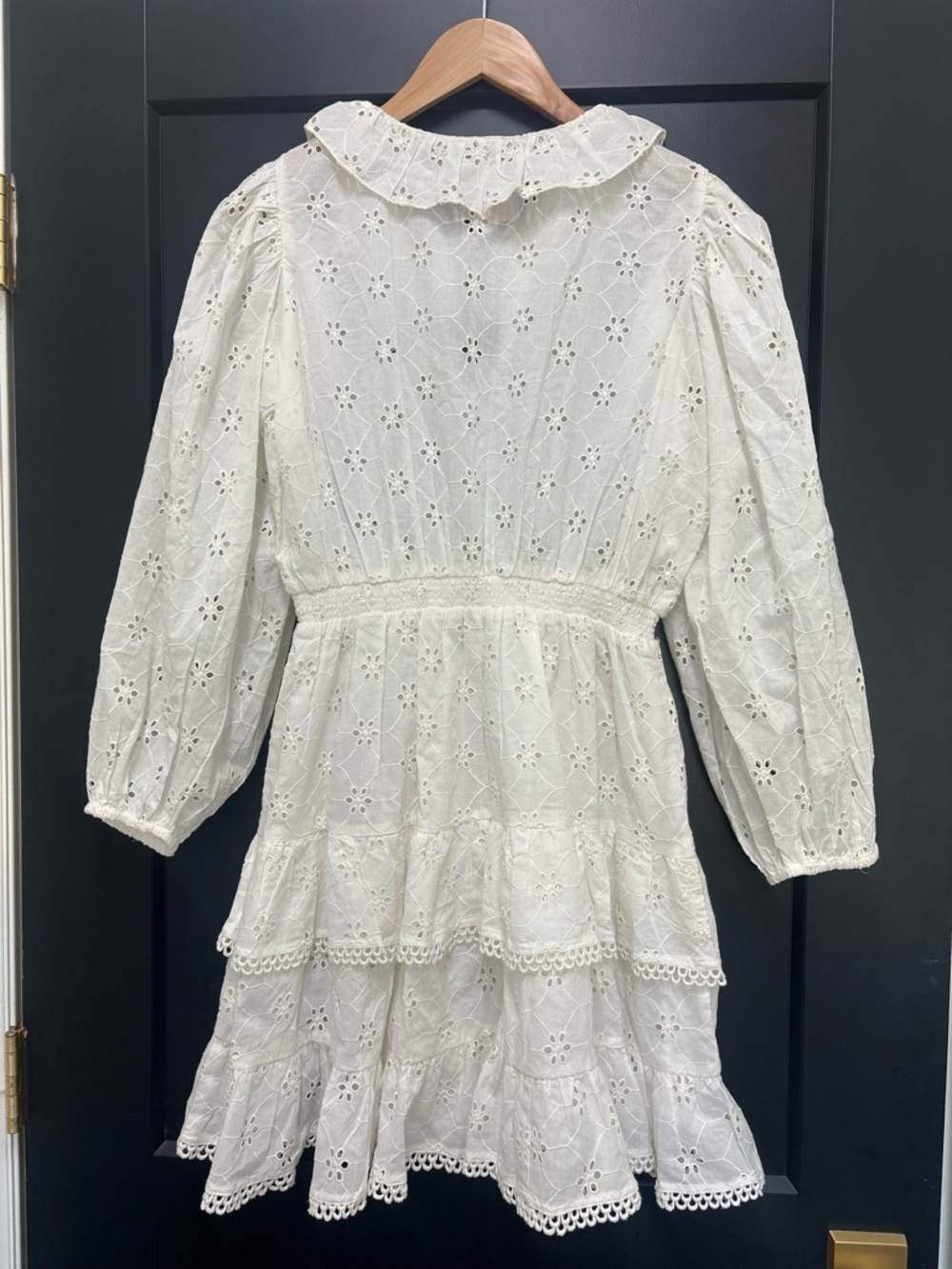 Alicia Bell Eyelet Dress medium White Boho Cottagecore Mini Ruffle Tiered - Picture 3 of 11